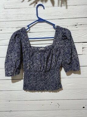 Universal Thread Navy Floral Smocked Square-Neck Crop Top